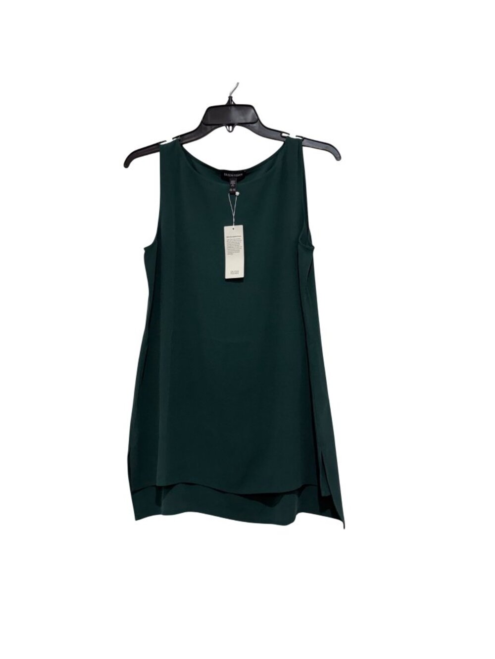 Eileen Fisher Womens Silk Georgette Crepe Sleeveless Top Dark Green XXS New With